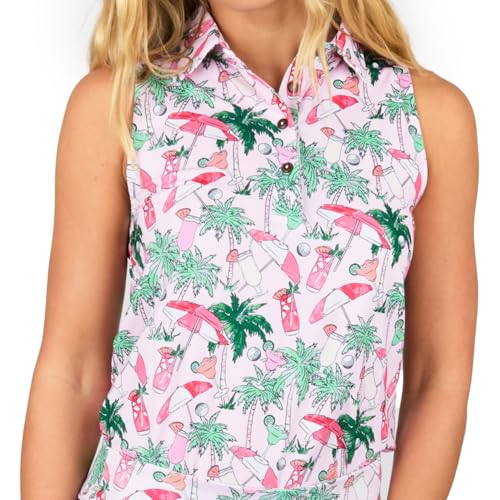 Women’s Sleeveless Golf Polo Shirt, Fitted Button-Front Performance Top with