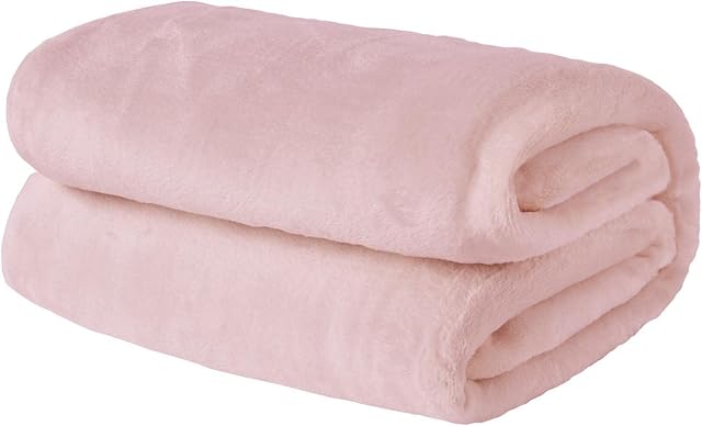 Brentfords Flannel Fleece Ultra Soft Large Blanket Throw Over Fluffy Warm Bedspread for Bedroom Double Bed Sofa Couch, Blush Pink - 150 x 200cm