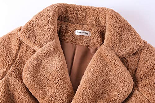 Angashion Women's Fuzzy Fleece Lapel Open Front Long Cardigan Coat Faux Fur Warm Winter Outwear Jackets Caramel S #TOP5