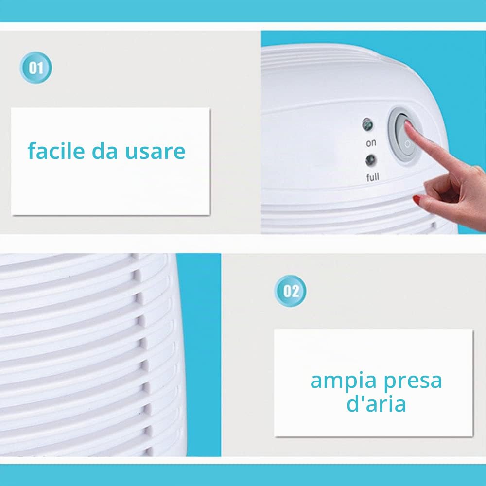 TopHomer Deumidificatore portatile, 500 ml, per casa, auto, ufficio e cantina, antimuffa con tecnologia Peltier ultra silenziosa, per ambienti umidi