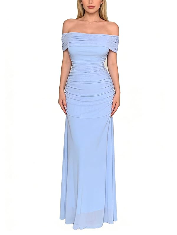 OYOANGLE Women's Off The Shoulder Maxi Dress Wedding Guest Dresses by OYOANGLE - Used condition - US$41.28
