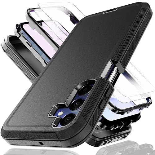 KaiMai for Galaxy A15 5G Case with Explosion-Proof Film[2 Pack],3 in 1 Shockproof TPU Hard PC Bumper Drop-Proof Shell for Samsung Galaxy A15 5G,Black