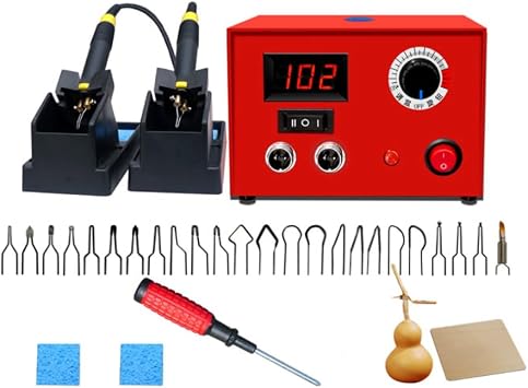 Dzhot51 Wood Burning Machine Kit 110V 50W Pyrography Dual Pen Wood Burner Tool with Digital Temperature Adjustment Electric Woodburning Detailer for Wood Leather Gourd