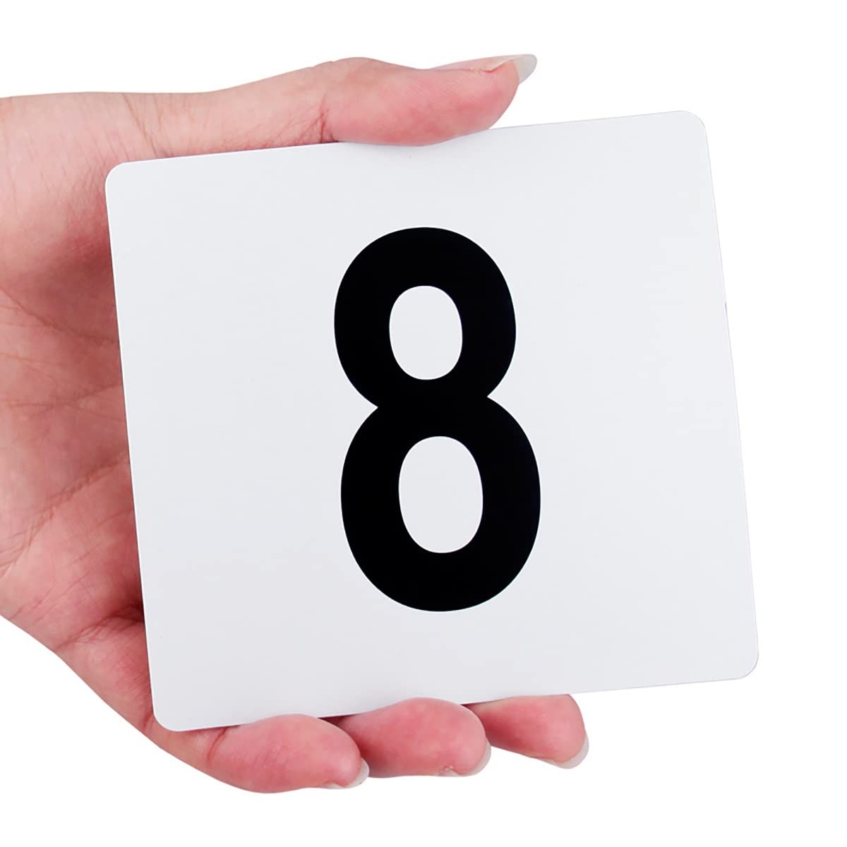 MYUYEE Place Cards,Wedding Table Numbers Restaurant 1-25, Table Number Signs Seat Cards Plastic White Durable Square Restaurant Cafe Bar Utensils, 3.9×3.7 Inch