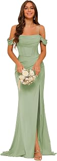 Elegant Off The Shoulder Satin Bridesmaid Dress Long Mermaid Corset Prom Dress for Women Formal Gown CY089