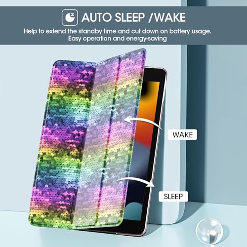 Image of ProCase for iPad 9th / 8th / 7th Generation Case 10.2 Inch (2021 /2020 /2019 Release), 10.2 iPad Case 9th / 8th / 7th Gen Cover, Slim Smart Cover with Translucent Hard Shell Back -Sequins