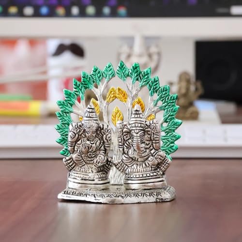 Image of KridayKraft Mini Laxmi Ganesh Murti - Divine Lord Idol for Home & Office Decor, Intricately Designed Pooja Statue & Spiritual Showpiece for Living Room, Bedroom, Temple (Silver)
