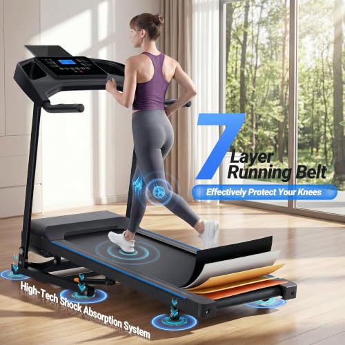 Image of ANCHEER Heavy Duty Folding Treadmill with Incline, 4.5HP Quiet Running Machine with 400 LB Capacity, Shock Absorbing Treadmill for Home Gym with LED Display, Heart Rate Monitor & Tablet Holder