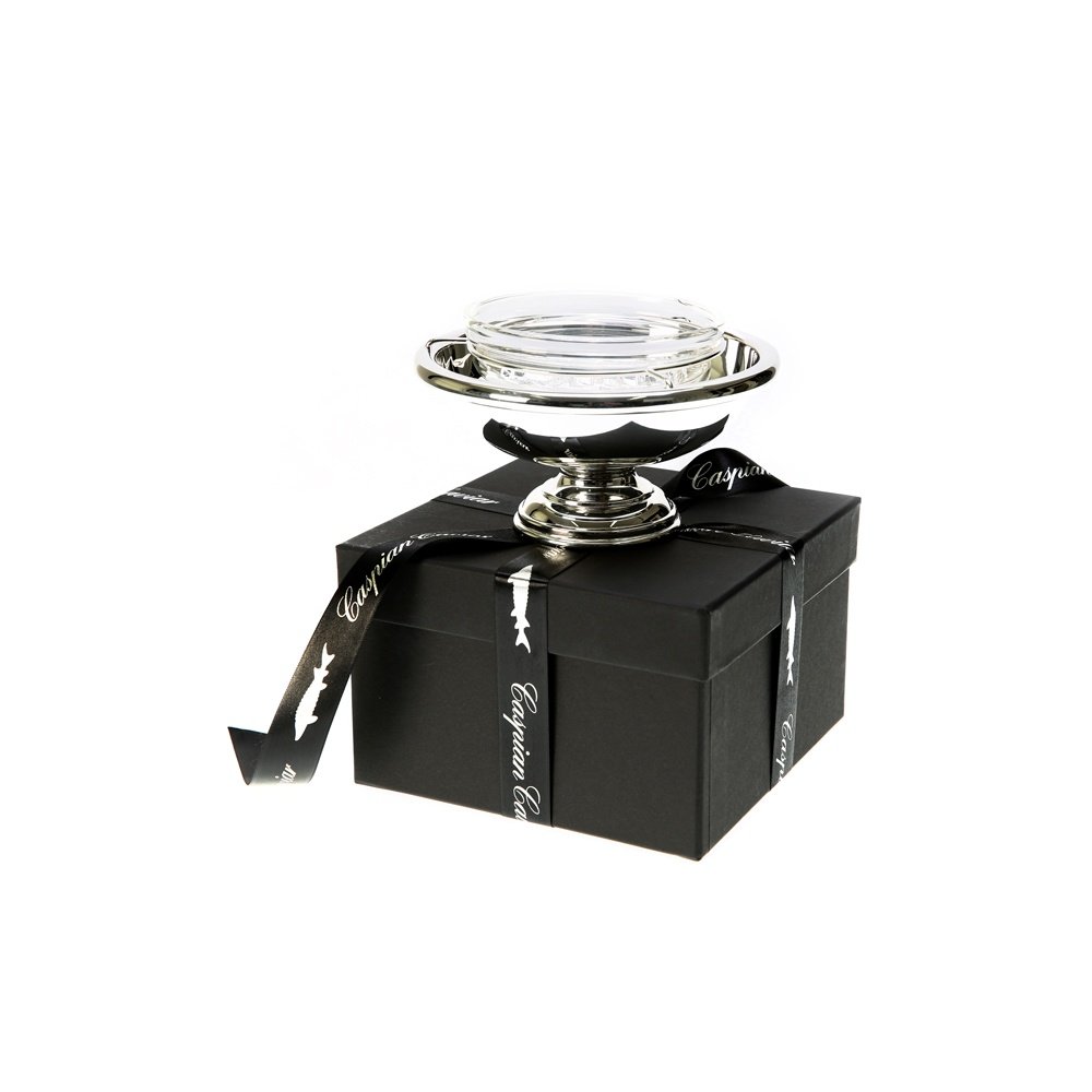 Silver-Plated Brass Caviar Bowl – 16cm Serving Dish with Glass Insert | Holds 100–250g Caviar | Elegant Presentation for 3–6 People