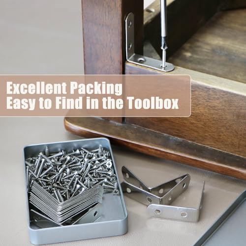 Image of 18-Pack L Shape Corner Brackets, Stainless Steel Metal Angle Braces for Wood Furniture, Heavy Duty Black 2 inch Shelf Bracket with Long Screws for Household Project (L Shape Silver)