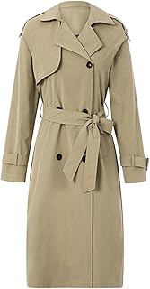 Chaquetas de calle a prueba de viento para mujer Cinturón de manga clásico Doble trinchera Abrigo largo largo con cuello e...