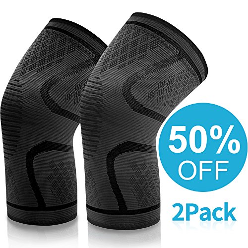 VIPFAN Knee Support, Adjustable Kneepad Brace 1 Pair for Running Walking Cycling Basketball and Knee Safety Pain Relief - Sports Injury Rehabilitation & Protection (Balck/XL)