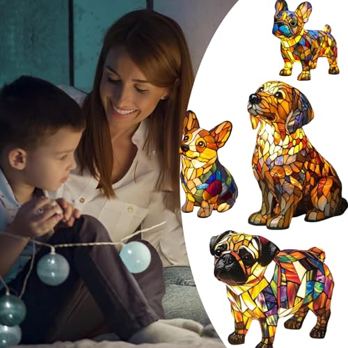 XWNGDAFEVF Siamese Lampe für Hund und Katze, Kunst, Tischlampe, Tierstatue, Heimdekoration, LED-Nachtlicht, Border Collie