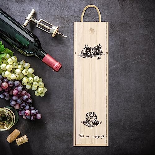 Caixa de presente de vinho tinto de madeira, caixa de vinho tinto retrô artesanato fino com corda po
