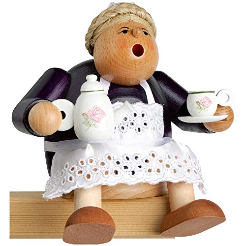 KWO Smoking Man Figurine, Grandmother with Tableware, 14 cm, Wood, Multicolour, One Size