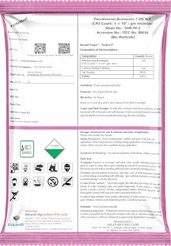 Image of Utkarsh Pseudomonas Fluorescens Powder 1.0% W.P. CFU Count: 1 x 10^8 / gm. min. for Plants, Crops and Home Gardening - Sudoz-P (250 gm; Pack of 1)