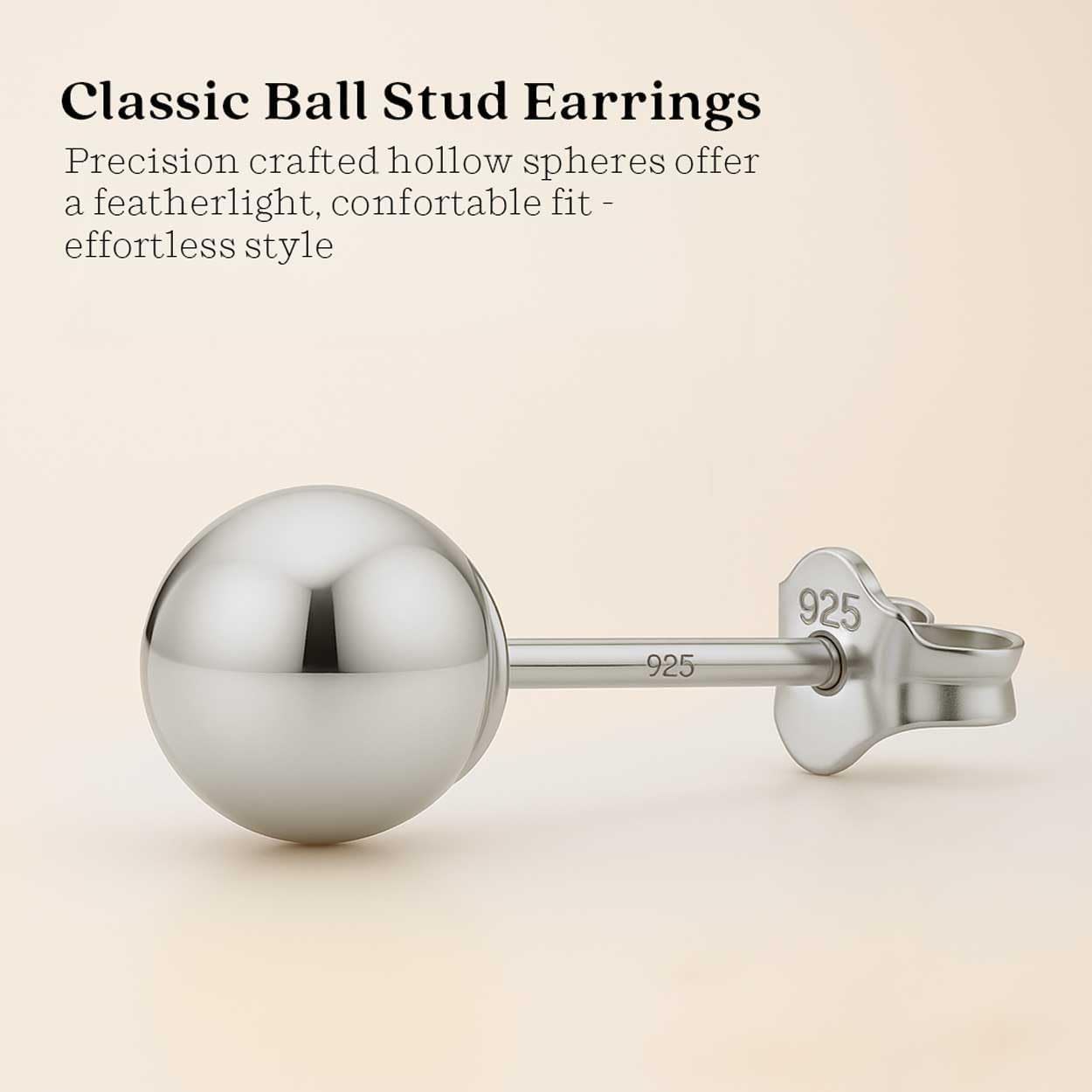 KEZEF Sterling Silver Ball Stud Earrings Hypoallergenic Earrings for Women | Available in Sterling Silver, Rose Gold, or 14K Gold Plated Silver (2mm-10mm) - Image 3