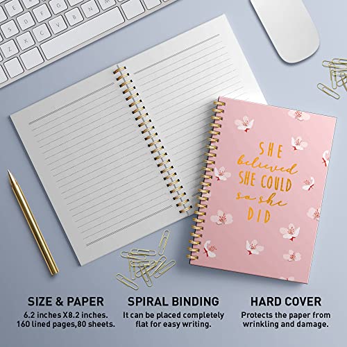 Inspirational Spiral Notebook For Women Teen Girls, She Believe She Could So She Did, Motivational Journal Diary For School Office Work Student Coworker Friends, Hardcover 160 Lined Pages, 6.2"X 8.2” #TOP1