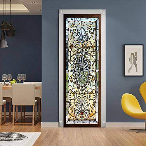Misssixty Non-Transparent Glass Decorative Pattern Door Sticker Mural, Peel And Stick Vinyl Door Wall Mural Decals For Home Decor, 15.15" X 78.74" X 2 Parts #TOP2