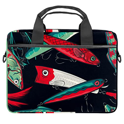Funda de portátil de carpas Koi de 14 pulgadas con asa y bandolera verde y roja