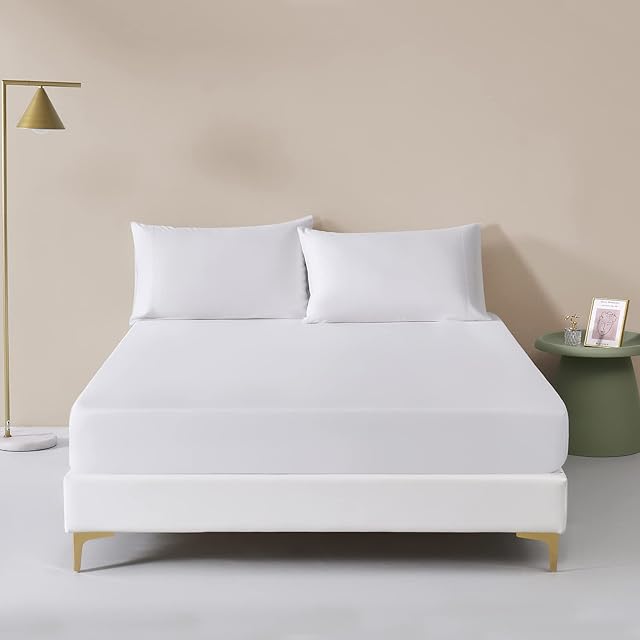 Simple&Opulence 100% Bamboo Viscose Fitted Sheet, Easy Care and Durable Bed Sheet with Extra Deep Pocket (Super King, Bamboo White)