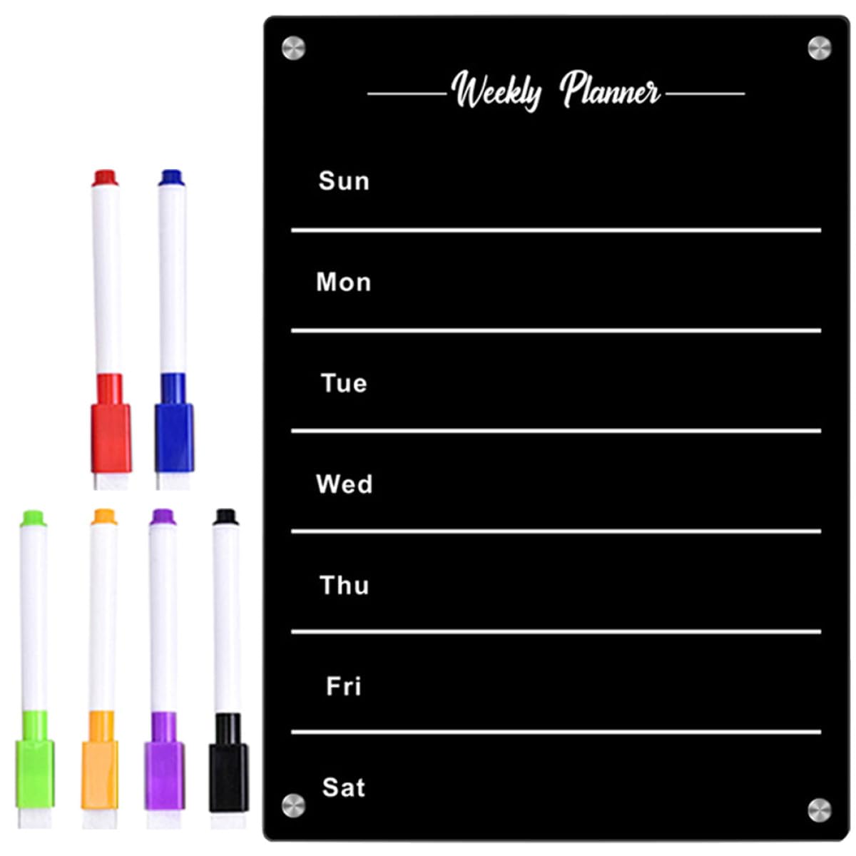 BETOOKY Magnetisches Acryl Küchenplaner Whiteboard in Schwarz Abwischbares Terminplan Nachrichtenbrett für Kühlschrank für Küche und Büro Glatte Schreibfläche