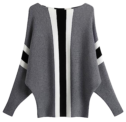 Image of FULIER Women Oversized Boat Neck Batwing Sleeves Dolman Knitted Sweaters Lightweight Pullovers Tops One Size