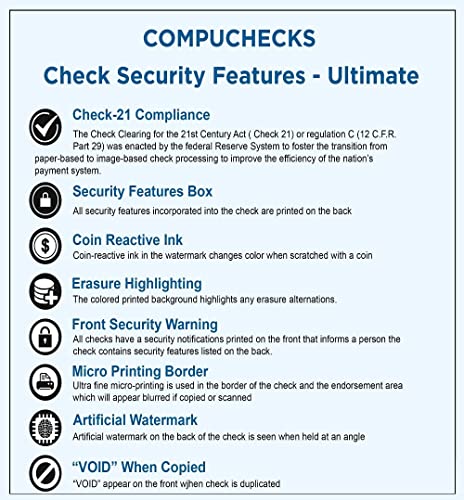 Compuchecks Security Check Paper - 500 Top Blank Business Checks Compatible With Quickbooks & Any Laser Inkjet Printer Use For Payroll, Paycheck, Accounts Payable Or Personal (Blue Marble) #TOP3