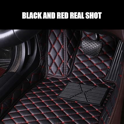 Image of 7D Premium Leatherette Car Foot Mat| Luxurious & Elegant Look | 100% Waterproof and Dust Proof | Custom Fitted 7D Car Floor Tray Mat for VinFast VF7 2026 (Black with Red)