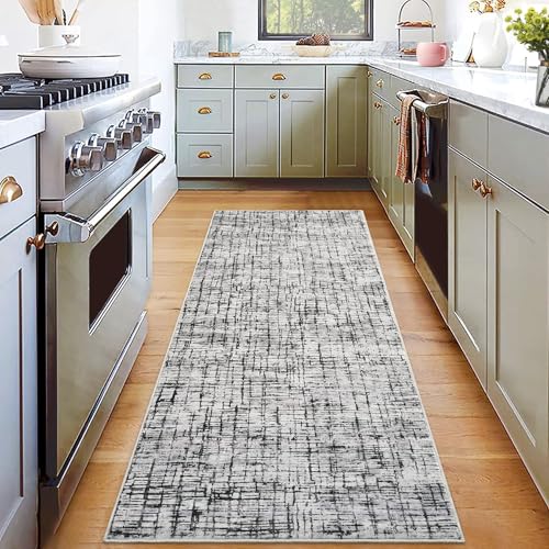 COZYLOOM Washable Runner Rug 2x6 Runner Modern Rug Non Slip Kitchen Rug Abstract Farmhouse Low Pile Entryway Rug Soft Bathroom Rugs Stain Resistant Carpet for Bedroom Hallway Laundry 2'x6' Grey