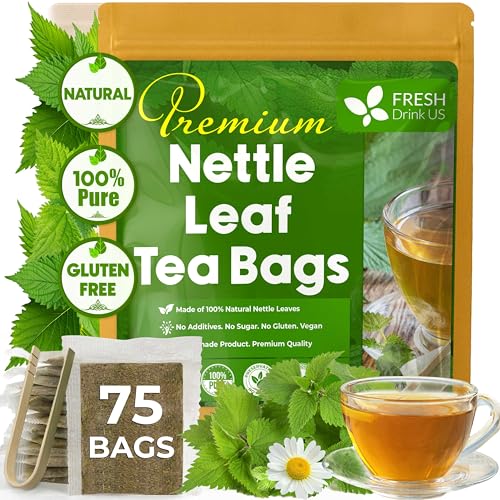 Image of FreshDrinkUS, Premium 75 Nettle Leaf Tea Bags, 100% Natural & Pure, Stinging Nettle Leaf Tea, Burn Nettle, Stinging Nettle, Stinger Tea, No Sugar /Caffeine /Gluten, Vegan