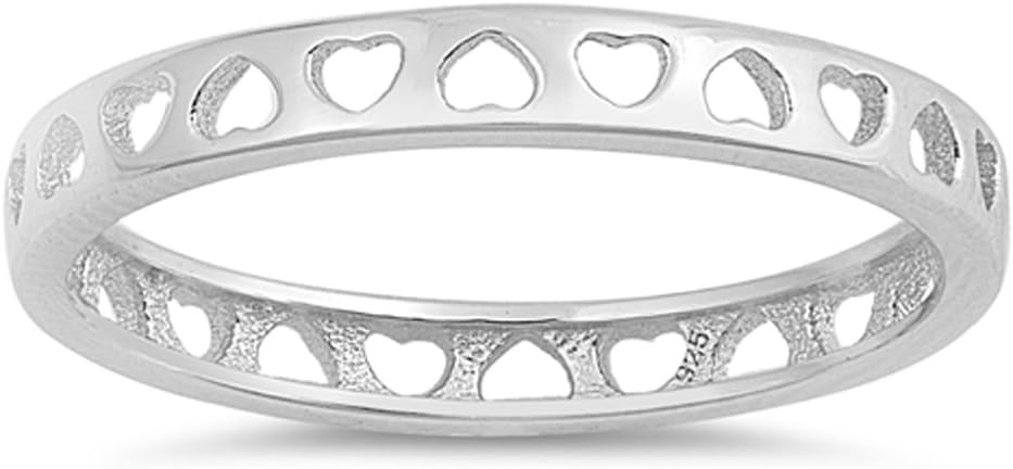 Heart Love Cutout Eternity Thin Thumb Ring .925 Sterling Silver Band Sizes 5-12