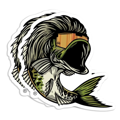 Image of Mullet Bass Sticker (2 Pack), Strong Adhesive Waterproof Funny Fishing Stickers and Decals - No Fade, Used for Laptop, Mobile, Window, Bumper, RV, Water Bottle, Boat, Truck & Car