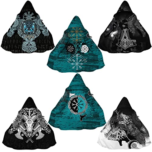 Viking Hooded Cloak for Men, Nordic Faux Cashmere Coat Winter Warm 3D Print Cosplay Jacket Bathrobe3