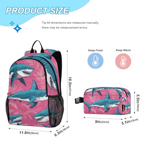 Kids Backpacks Set Shark Summer Sea Pink Boys Girls Backpack with Lunch Bag Toddler Bookbag2
