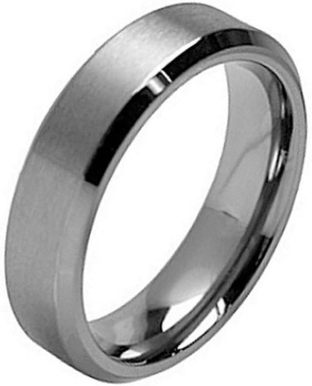 iPauly 7mm Titanium Brushed Center Beveled Edge Wedding Band Ring