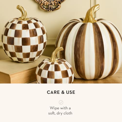 Image of MACKENZIE-CHILDS Resin Pumpkin, Small, Dark-Brown-and-White Chocolate Check