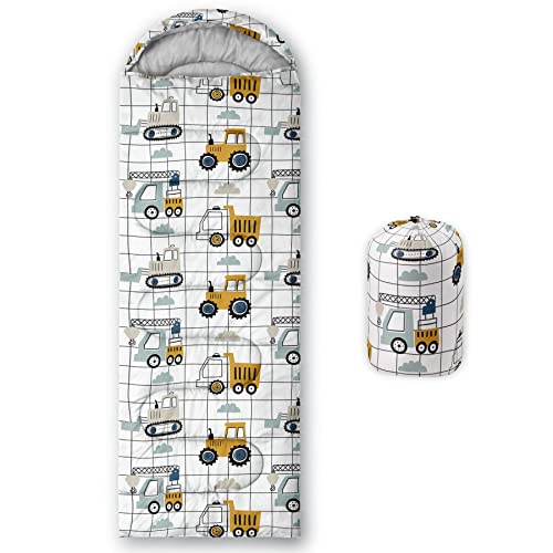 Bolsa de dormir para niños OIXXAF con diseño de vehículos de construcción, ligera, cálida, impermeable y resistente al frío para camping y senderismo (32"x90") miniatura 1