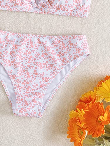 Image of COZYEASE Girls' 2 Piece Ditsy Floral Print Knot Front Ruched Triangle Bikini Swimsuit
