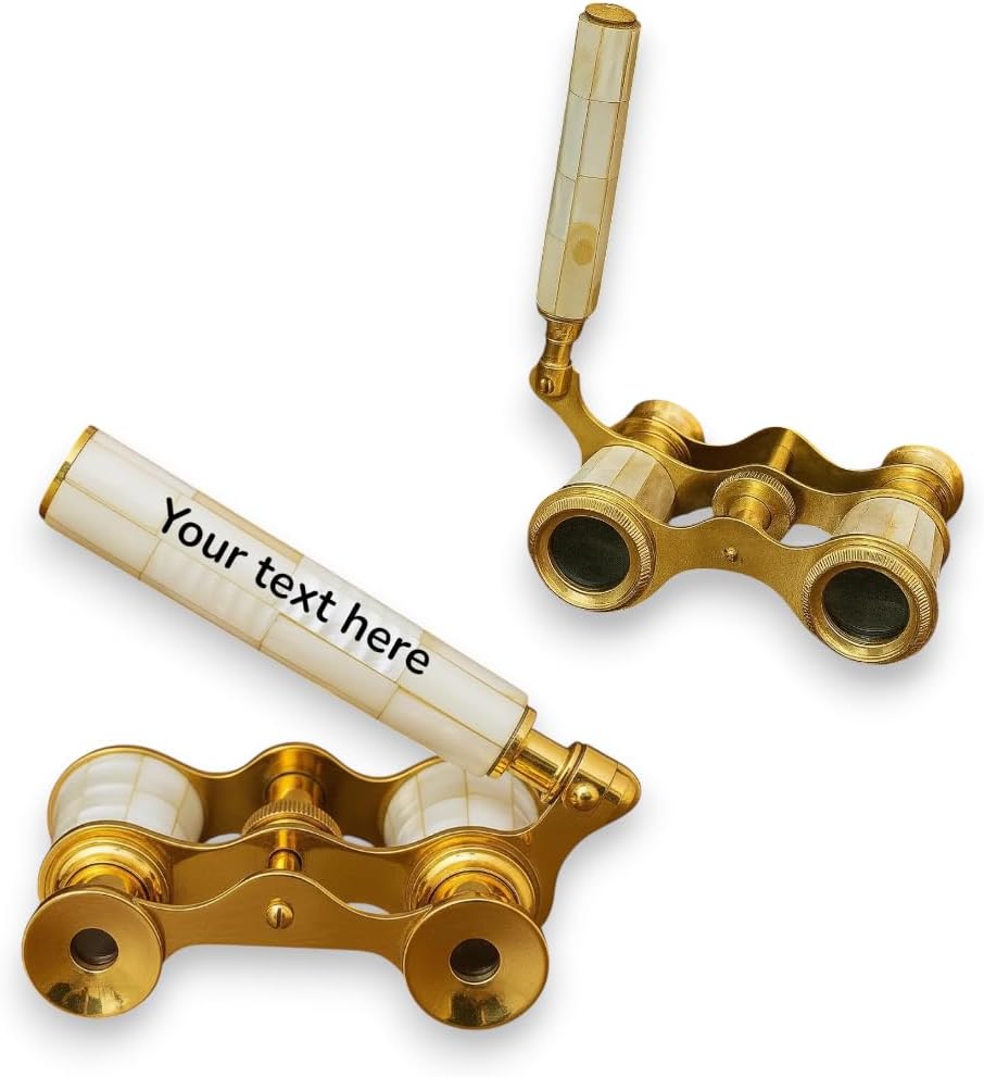 Personalized Name Brass Opera Glasses with Mother of Pearl - Engraved Handle