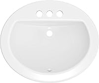 PROFLO PF19164 Rockaway 19-Inch Oval Vitreous China Drop-In Bathroom Sink, White with Overflow & 3-Hole 4-Inch Spread