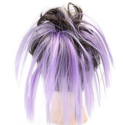 IMISSU 2PCS Messy Hair Bun Piece Updo Fake Scrunchies Extension Wavy Curly Hairpieces Ponytail Chignon Headband for Women Girls (2PCS Brown Light Purple) - Image 3