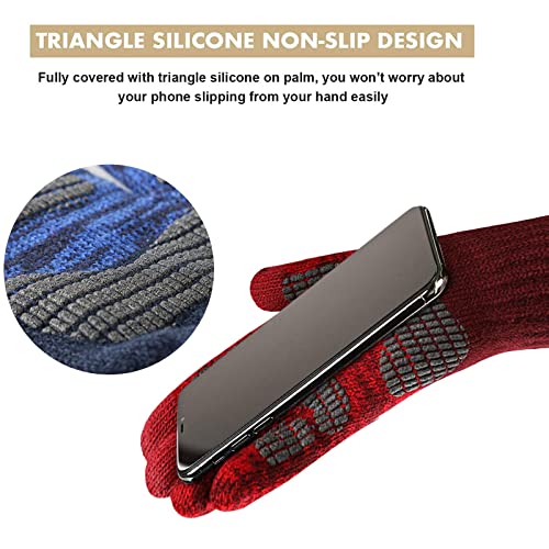 Bcdlily Winter Knit Gloves Women Men Touchscreen Anti-Slip Cold Weather Warm Gloves Full Finger Mittens (Red) #TOP5