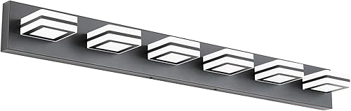 Ralbay Moderna lámpara negra para baño, 6 luces arriba y abajo, modernas luces LED de tocador de baño sobre espejo acrílico giratorio negro mate