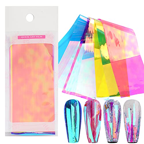 8 Sheets Aurora Nail Foils Transfer Stickers Nail Art Supplies Gradient Film Broken Glass Nail Foil Transfers Decals Mirror Aurora Starry Sky Paper For Women Girls Nail Art Decoration #TOP6