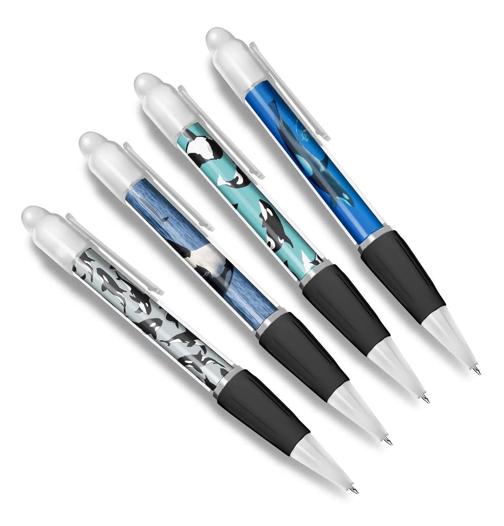 DV DESIGN Set of 4 Orca Whale White Ballpoint Pens - Animal Sea Creature Scuba Themed Boys Girls Men Women Pen #79591