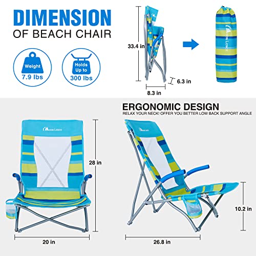 Moon Lence Low Beach Chair,Beach Chairs For Adults-Portable,Folding,Comfortable With Arm Cushions,Cup Holder & Carry Bag (Blue) #TOP1