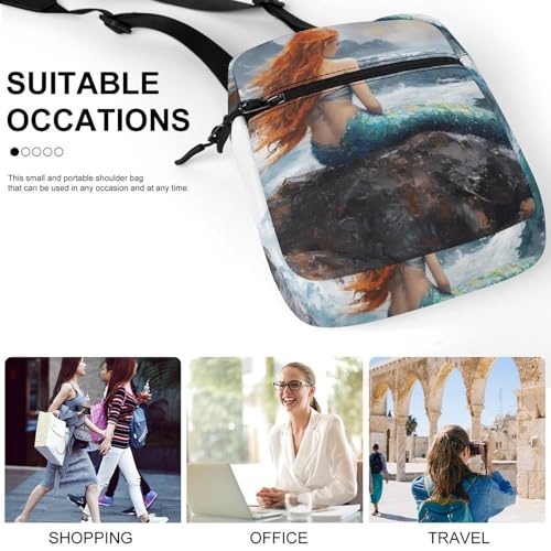 Mermaid Storm Sea Rocks Mini Crossbody Bag Anti-Theft Side Shoulder Bags Messenger Bag Unisex4
