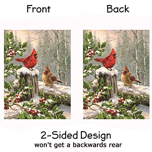 Wamika Merry Christams Garden Flags 12 X 18 Double Sided, Cardinal Red Bird Holly Berry Branches Snow Welcome Winter Holiday Yard Outdoor House Flag Banner For Party Home Christmas Decorations #TOP3