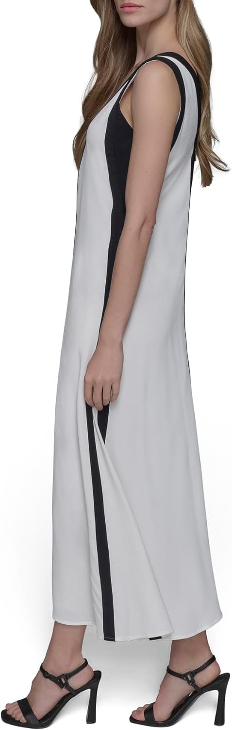 Karl Lagerfeld Women's Sleeveless V-Neck Two Toned Flowy Maxi Dress